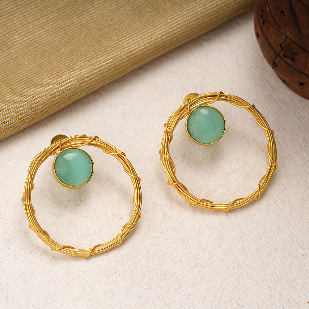 Deeptika- Stone Studded Golden Framed Earrings(Mint)
