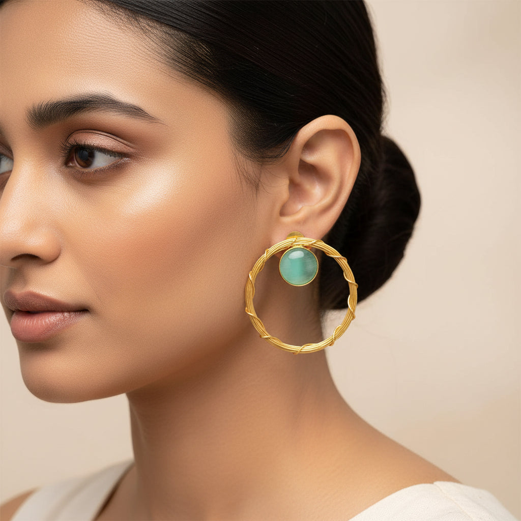 Deeptika- Stone Studded Golden Framed Earrings(Mint)