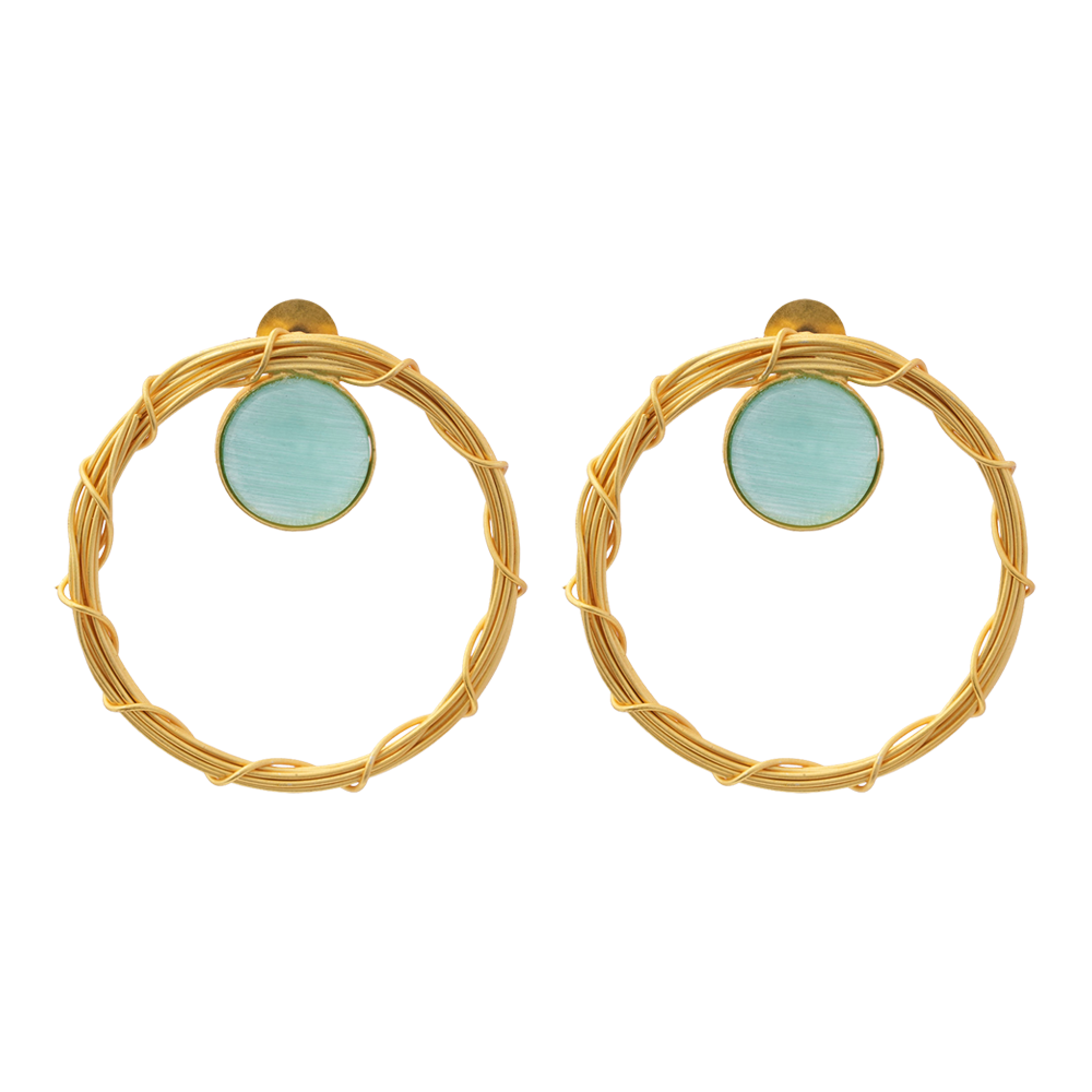 Deeptika- Stone Studded Golden Framed Earrings(Mint)