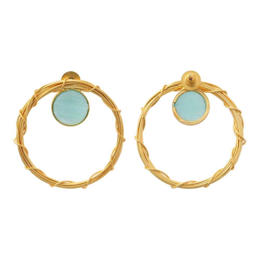 Deeptika- Stone Studded Golden Framed Earrings(Mint)