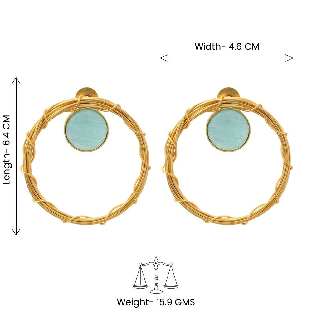 Deeptika- Stone Studded Golden Framed Earrings(Mint)