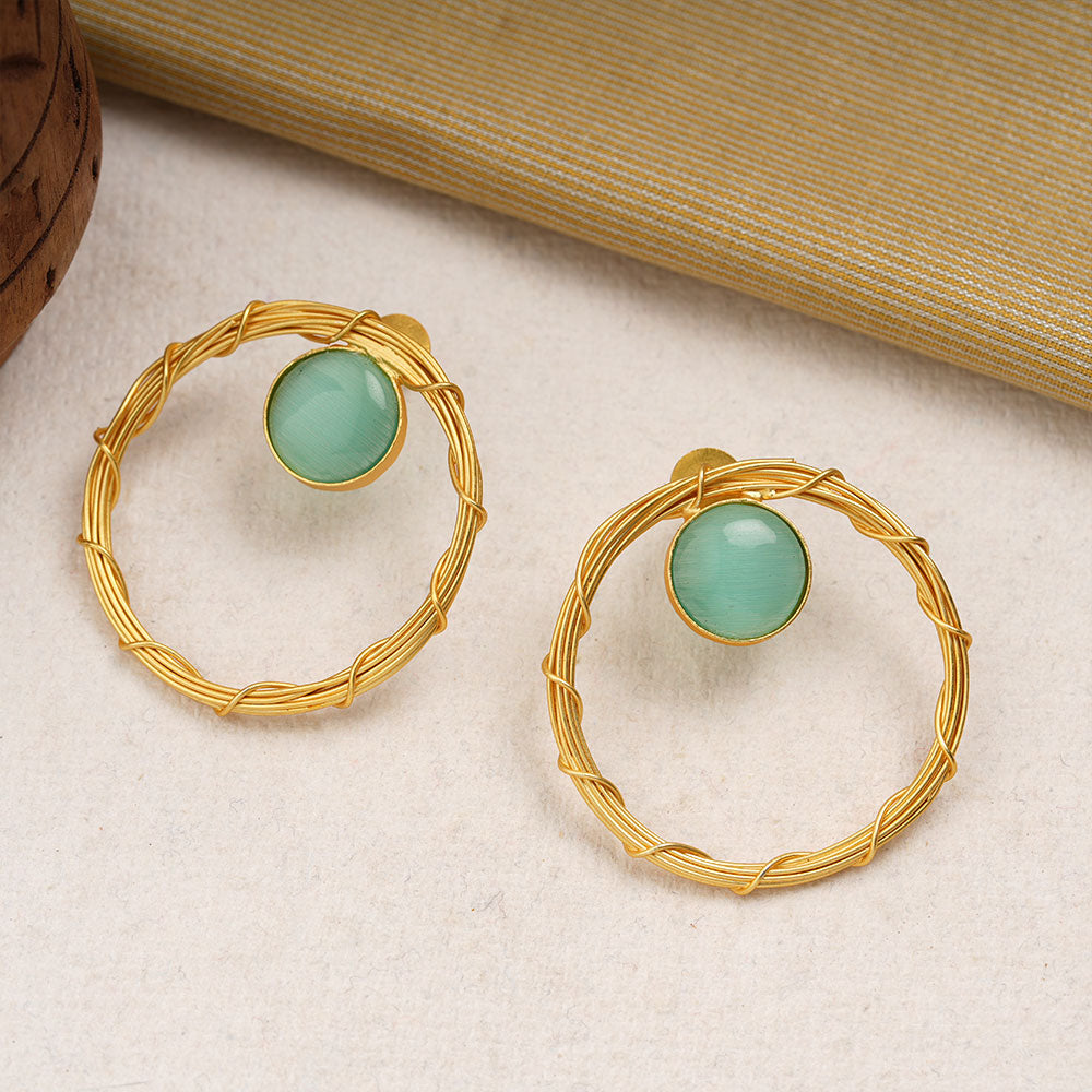 Deeptika- Stone Studded Golden Framed Earrings(Mint)
