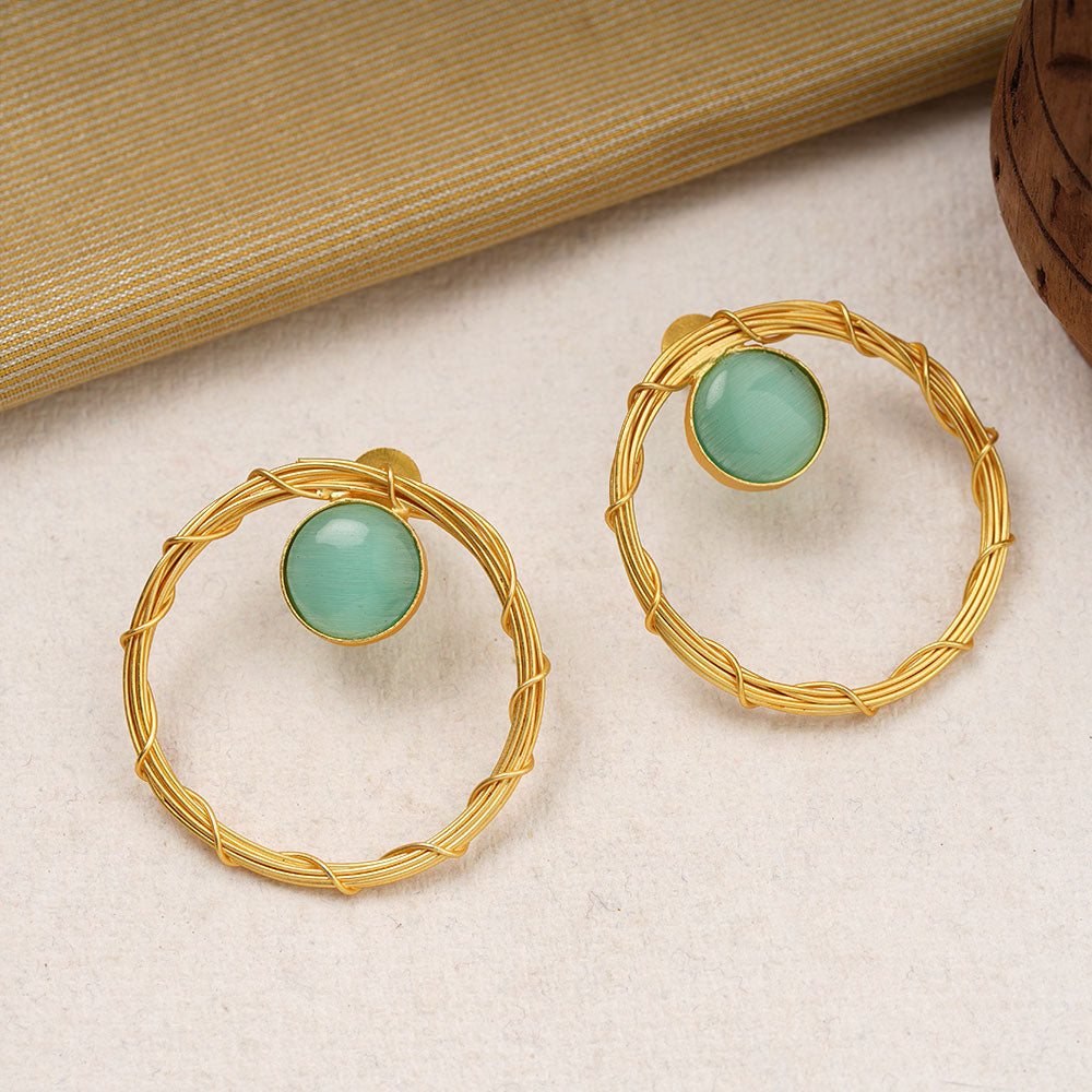 Deeptika- Stone Studded Golden Framed Earrings(Mint)