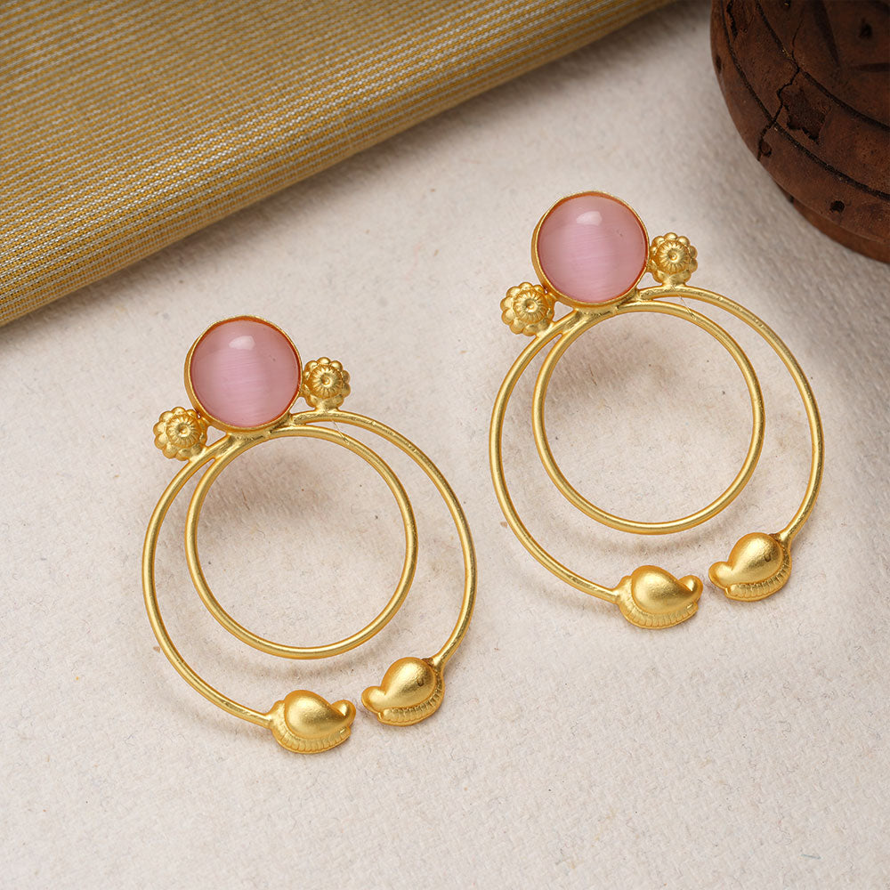 Devika- Stone Studded Golden Framed Earrings(Pink)