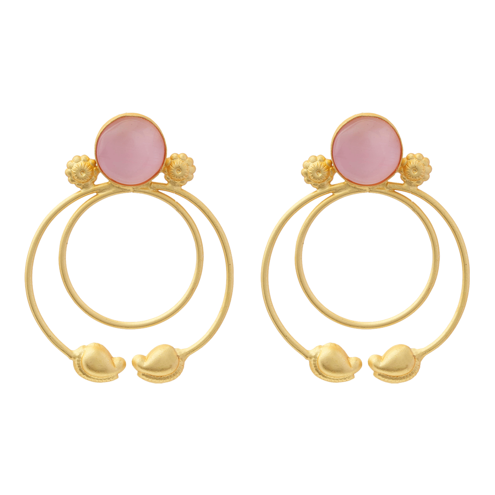 Devika- Stone Studded Golden Framed Earrings(Pink)