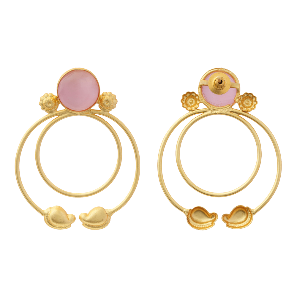 Devika- Stone Studded Golden Framed Earrings(Pink)