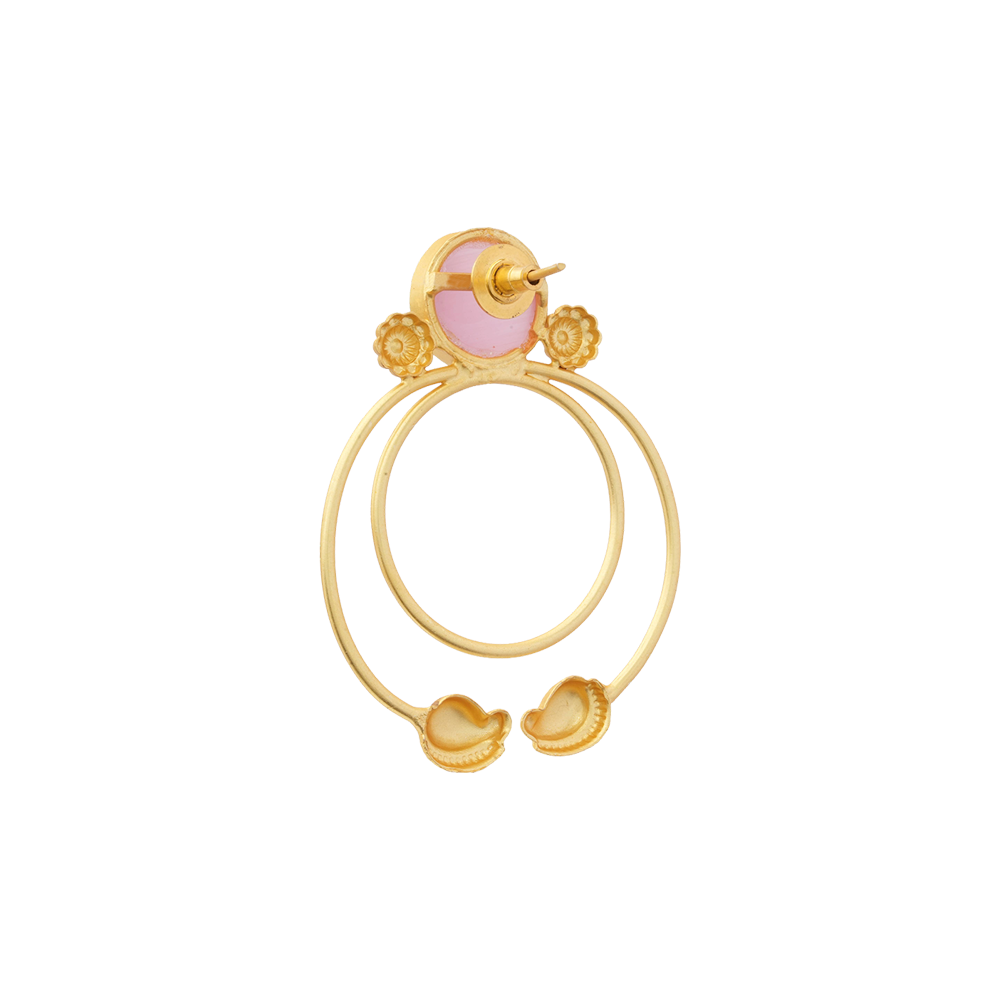 Devika- Stone Studded Golden Framed Earrings(Pink)