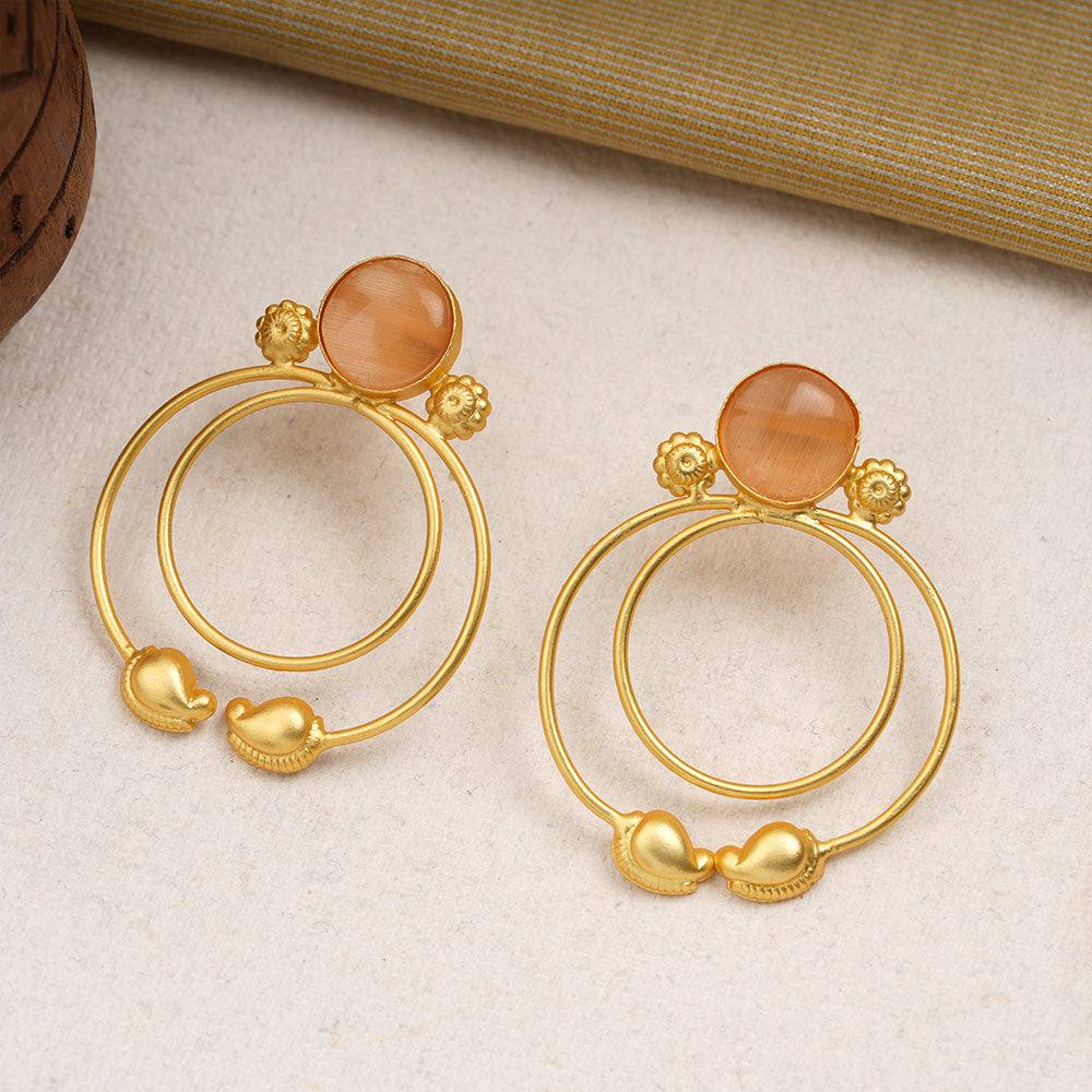 Devika- Stone Studded Golden Framed Earrings(Yellow)