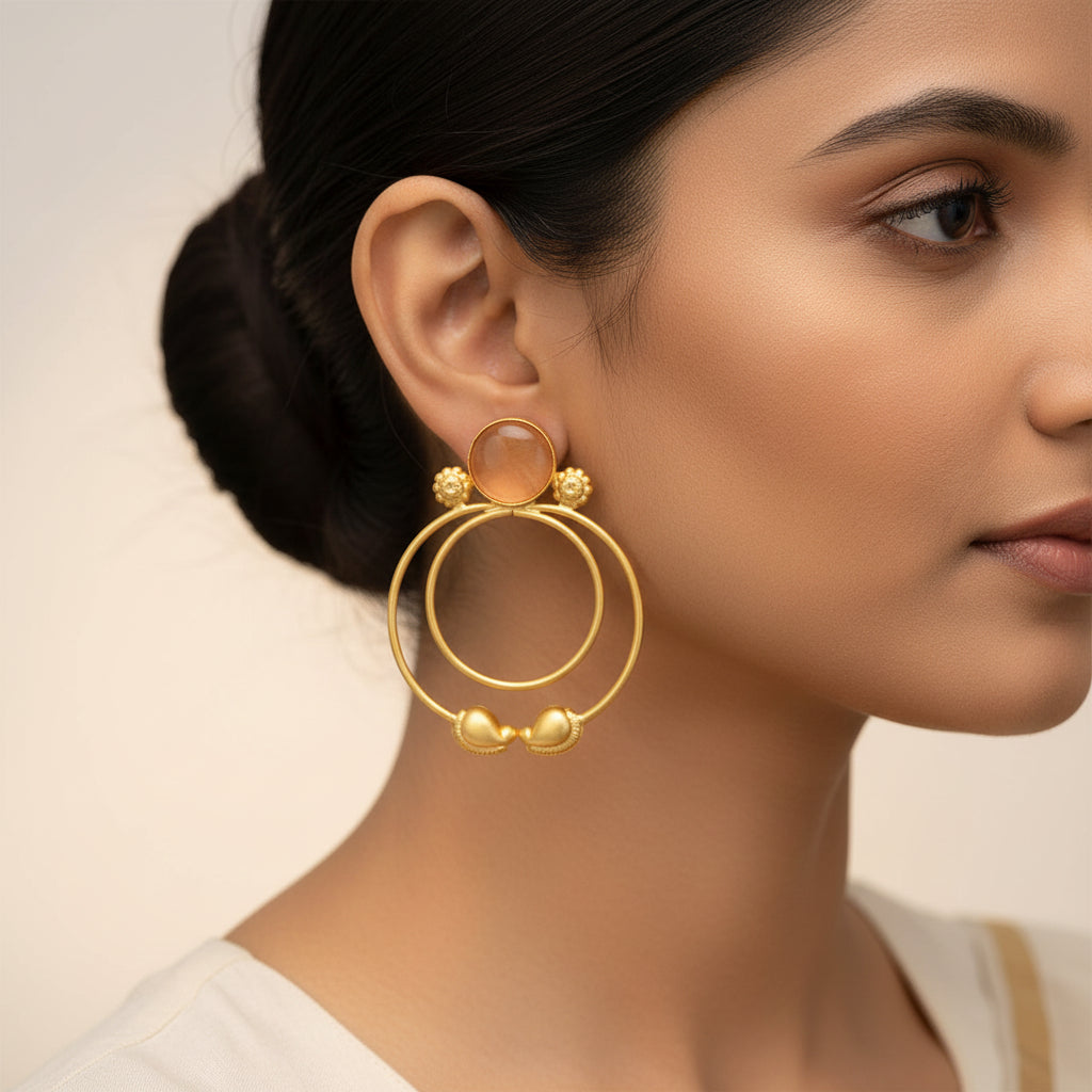 Devika- Stone Studded Golden Framed Earrings(Yellow)
