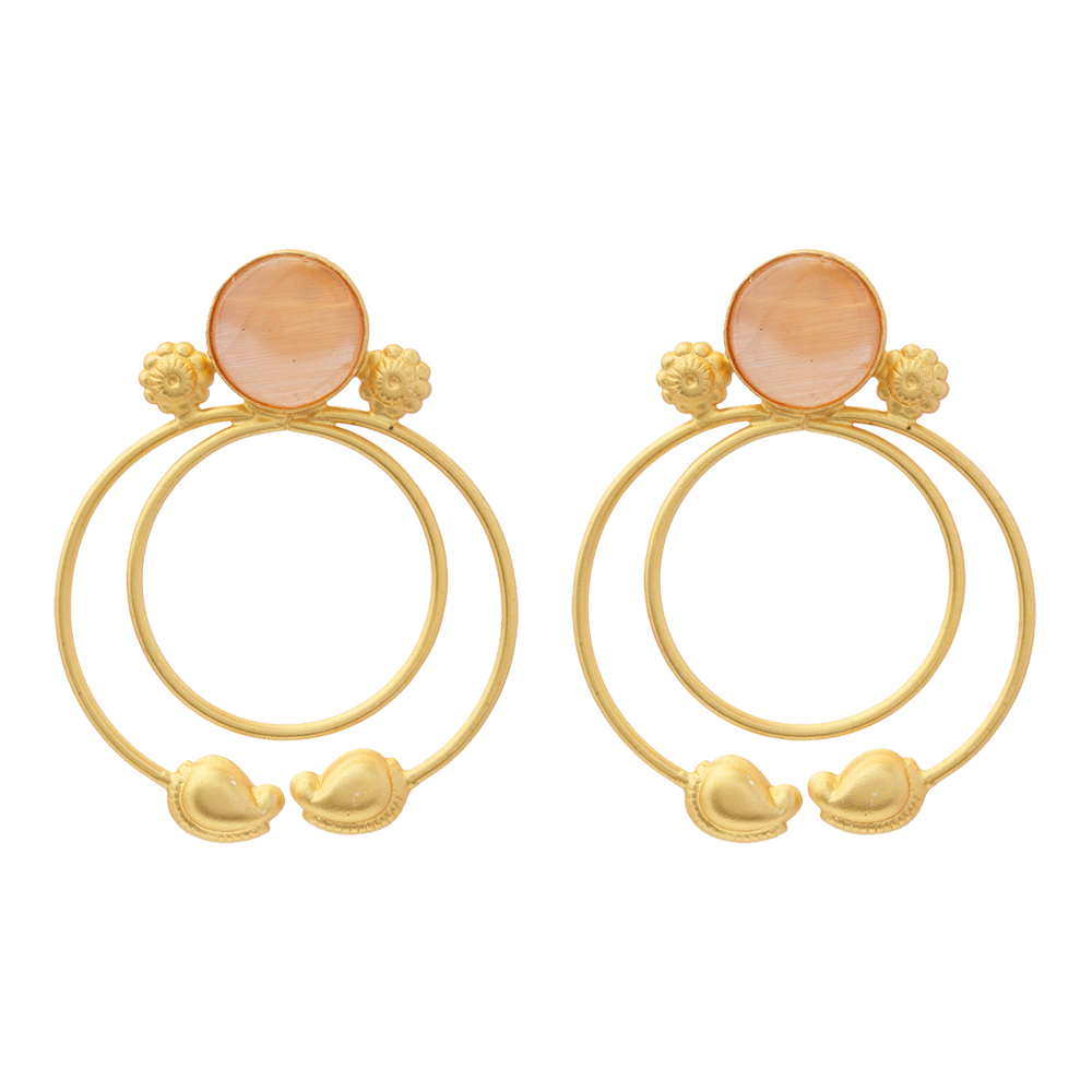 Devika- Stone Studded Golden Framed Earrings(Yellow)