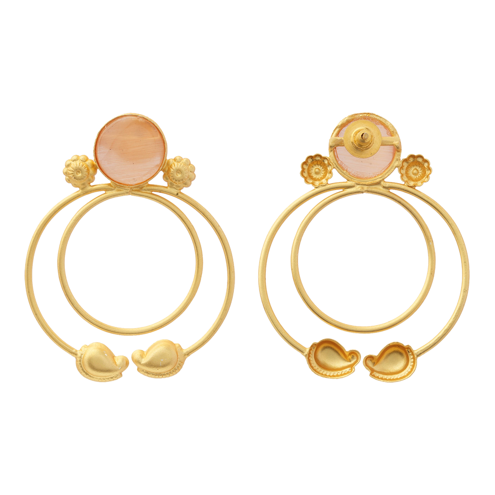 Devika- Stone Studded Golden Framed Earrings(Yellow)