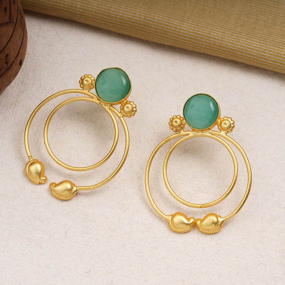 Devika- Stone Studded Golden Framed Earrings(Mint)