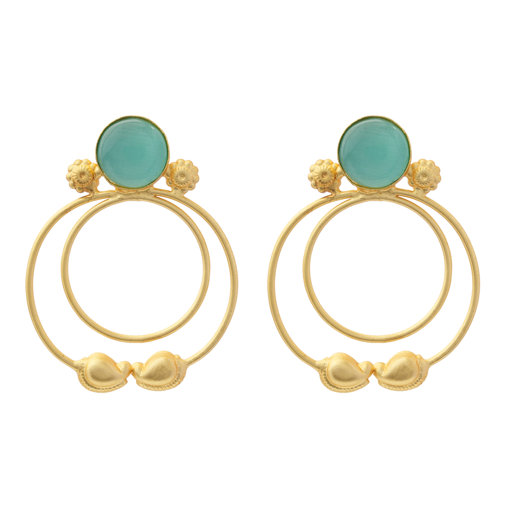 Devika- Stone Studded Golden Framed Earrings(Mint)