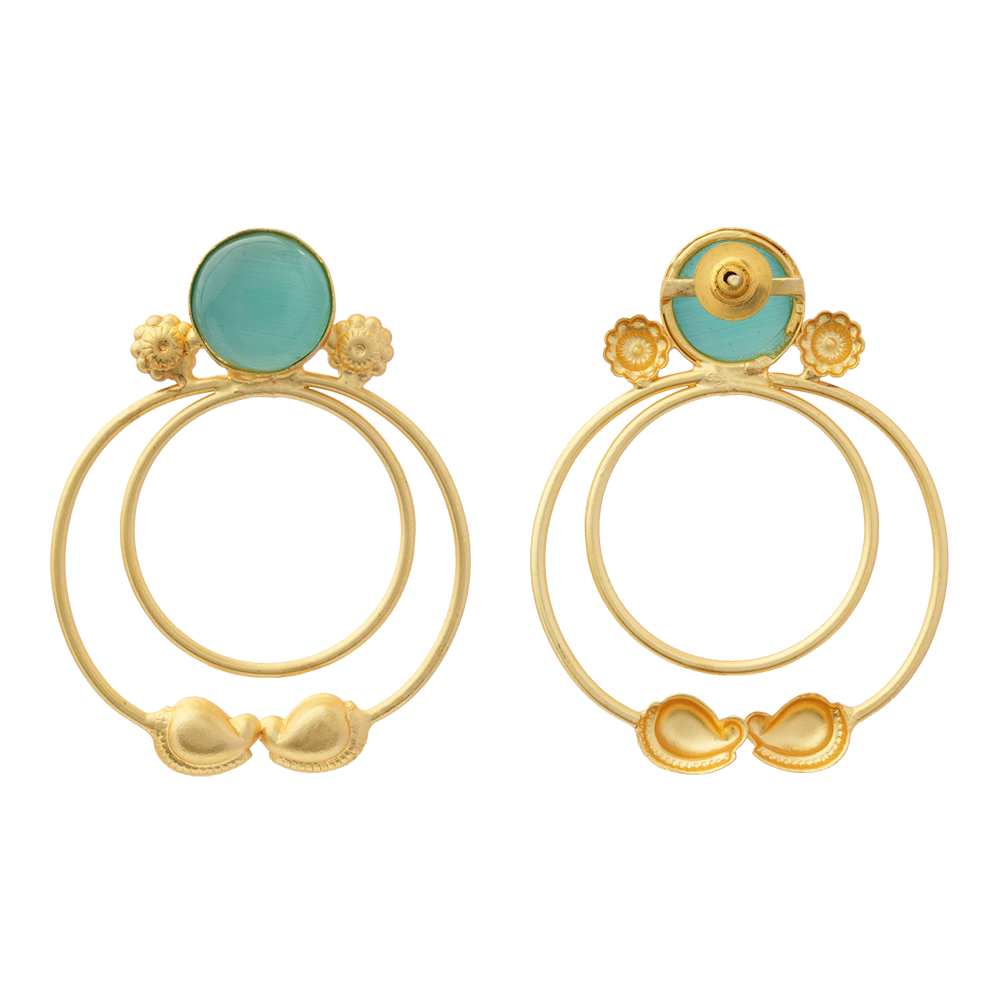 Devika- Stone Studded Golden Framed Earrings(Mint)