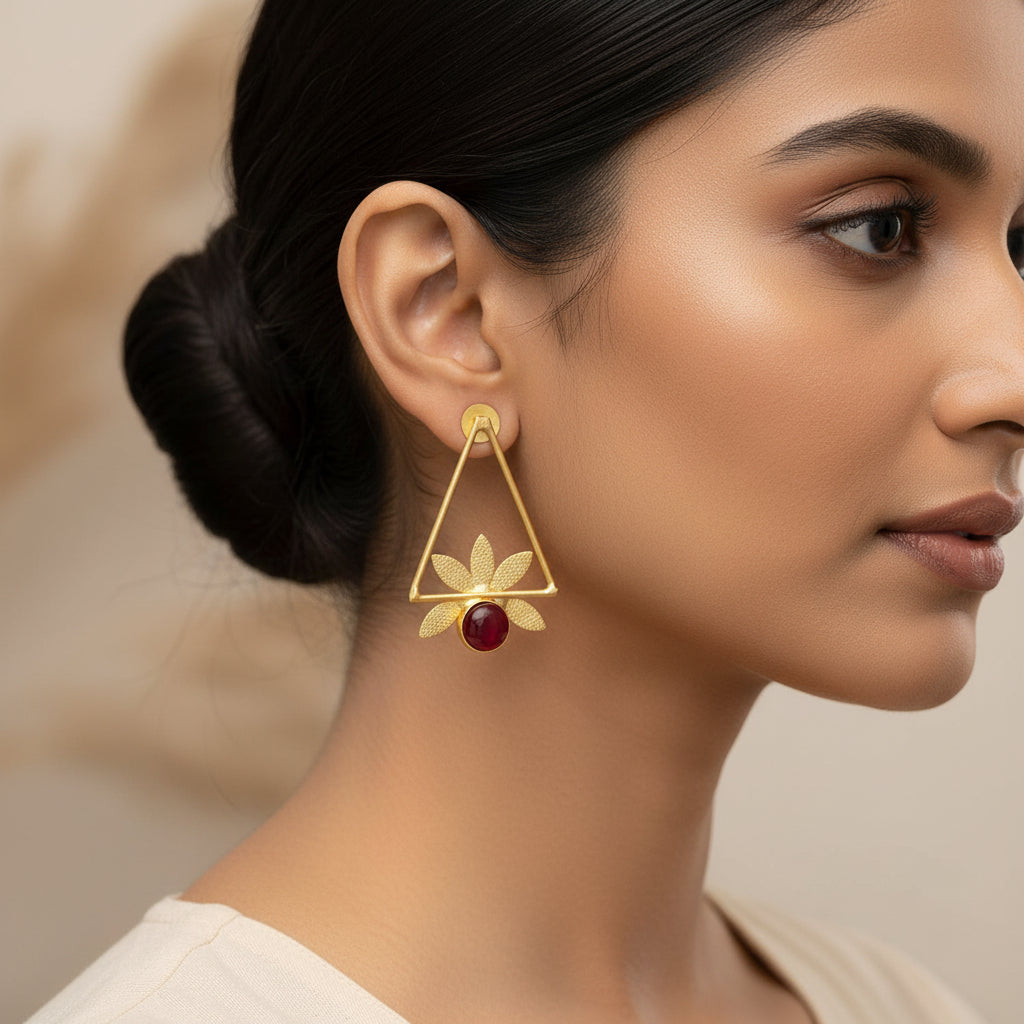 Jhanak- Stone Studded Golden Framed Earrings(Red)