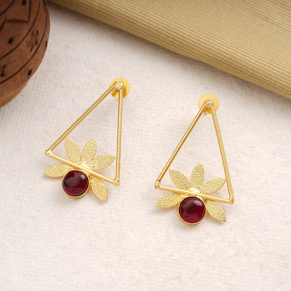 Jhanak- Stone Studded Golden Framed Earrings(Red)