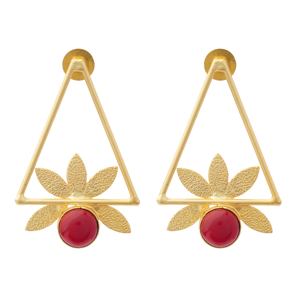 Jhanak- Stone Studded Golden Framed Earrings(Red)