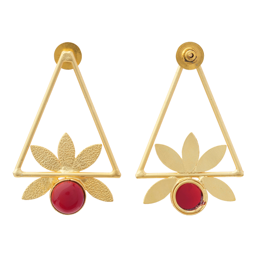 Jhanak- Stone Studded Golden Framed Earrings(Red)