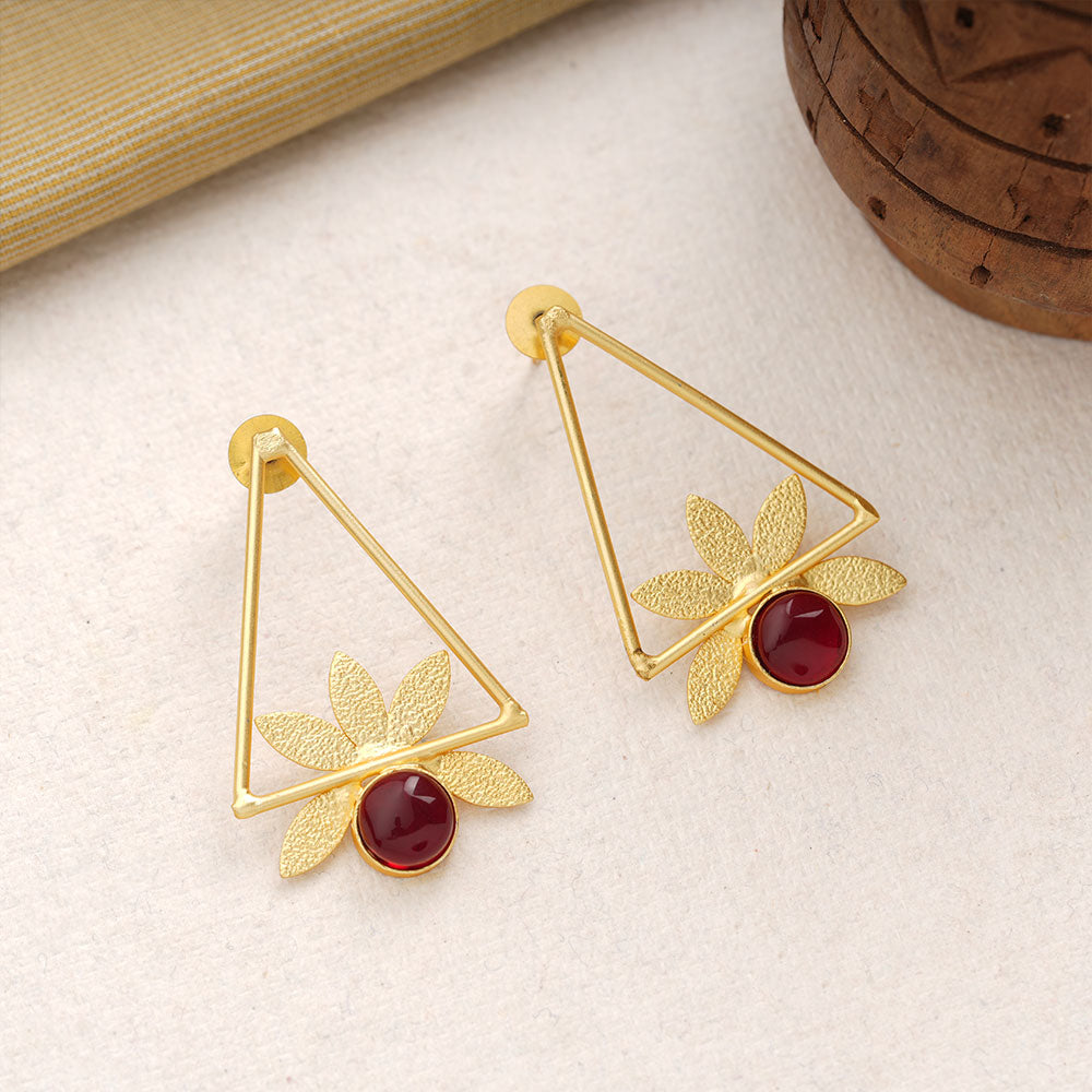 Jhanak- Stone Studded Golden Framed Earrings(Red)