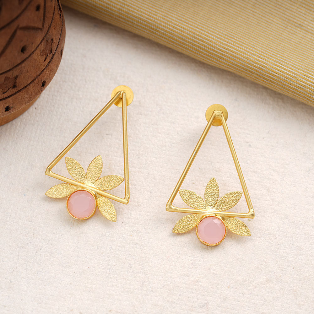 Jhanak- Stone Studded Golden Framed Earrings(Pink)