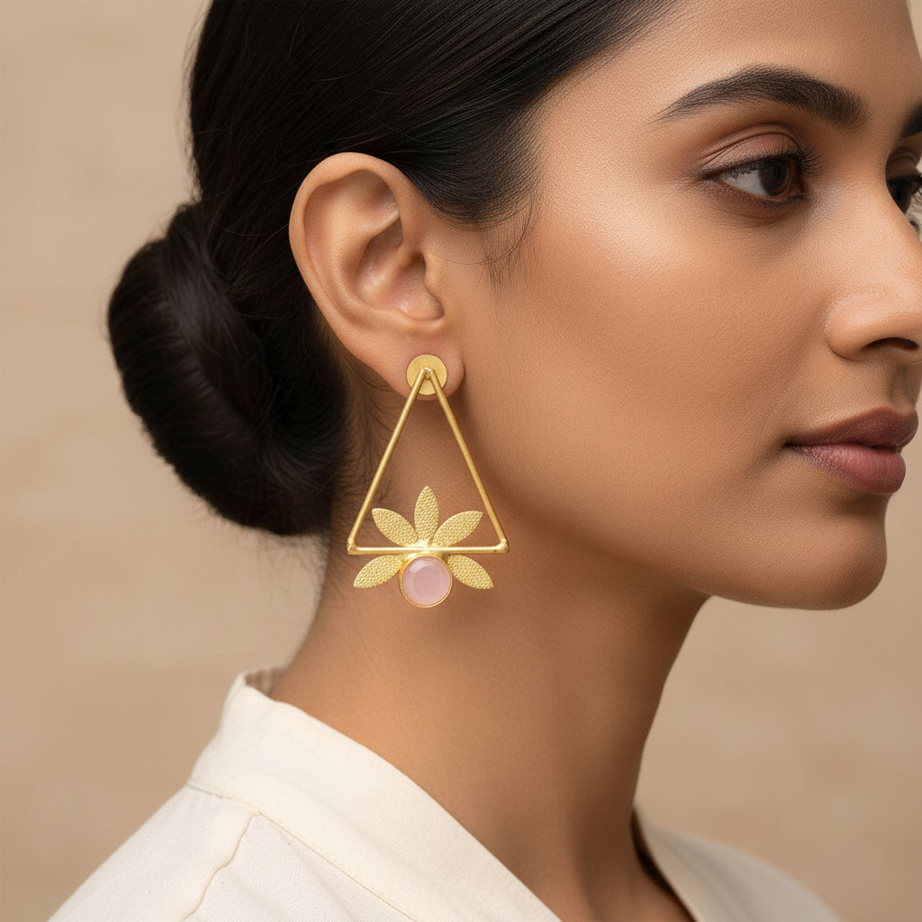 Jhanak- Stone Studded Golden Framed Earrings(Pink)