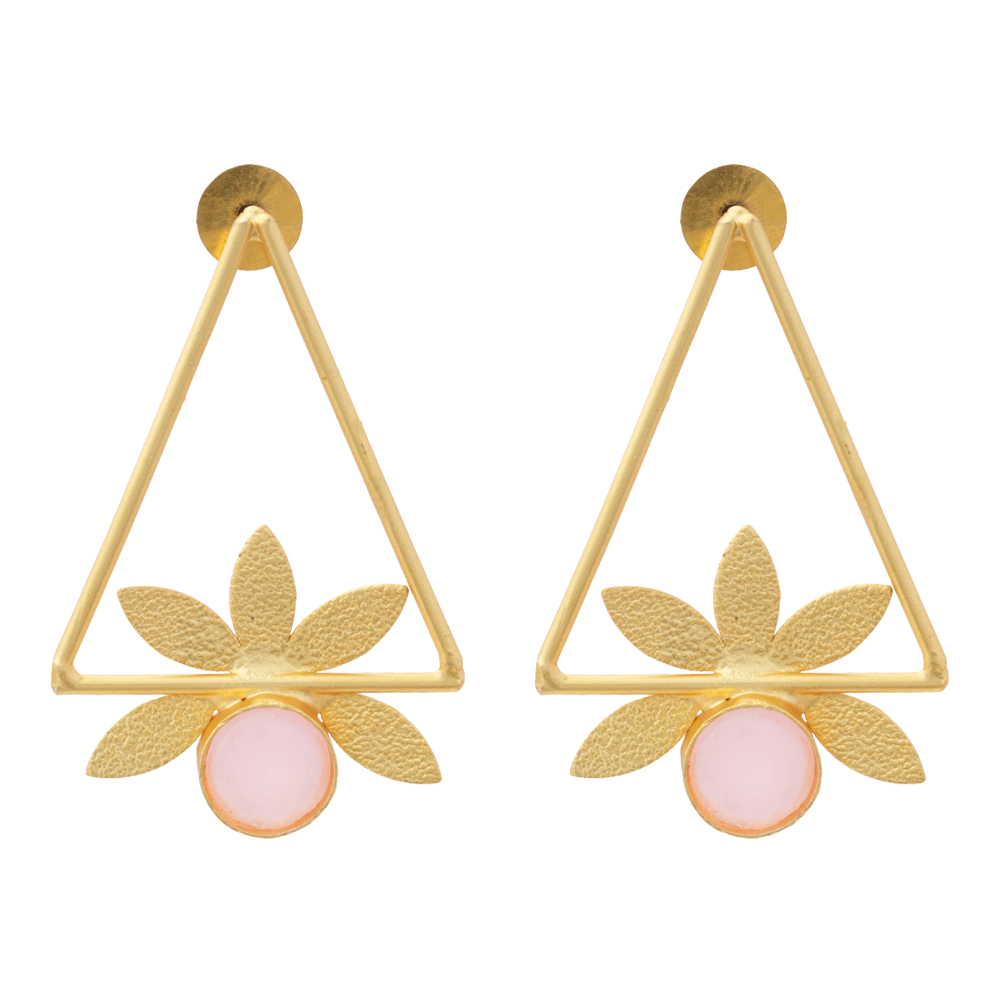 Jhanak- Stone Studded Golden Framed Earrings(Pink)