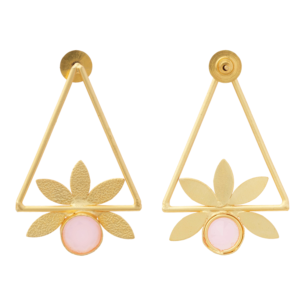 Jhanak- Stone Studded Golden Framed Earrings(Pink)