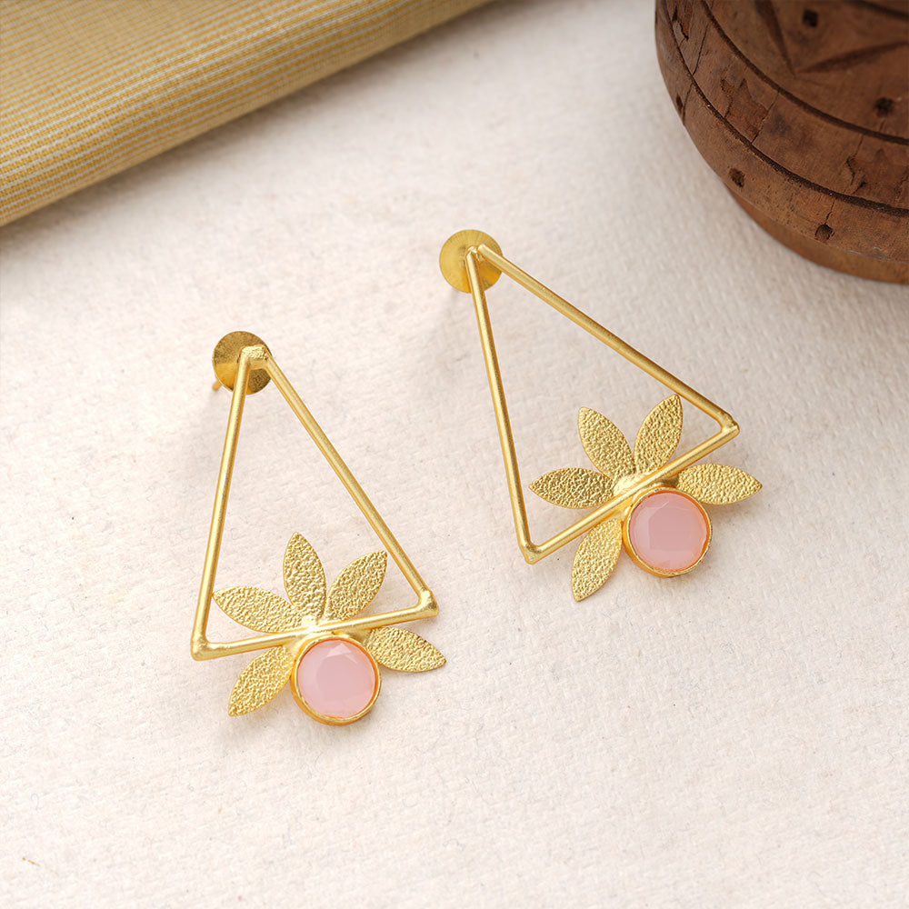 Jhanak- Stone Studded Golden Framed Earrings(Pink)