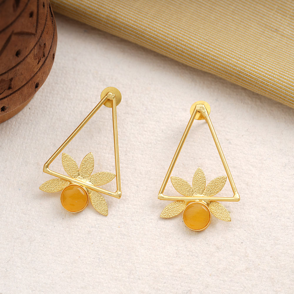 Jhanak- Stone Studded Golden Framed Earrings(Yellow)