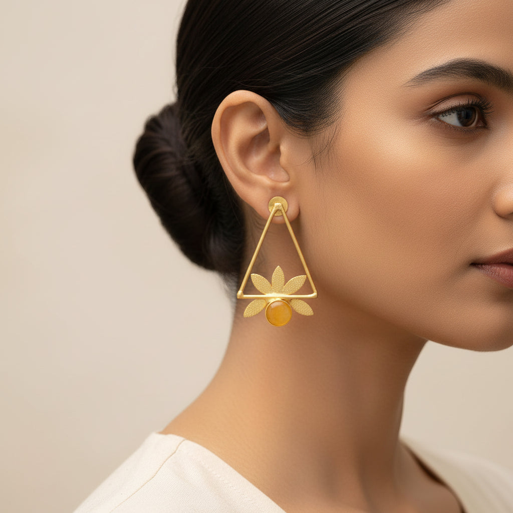 Jhanak- Stone Studded Golden Framed Earrings(Yellow)