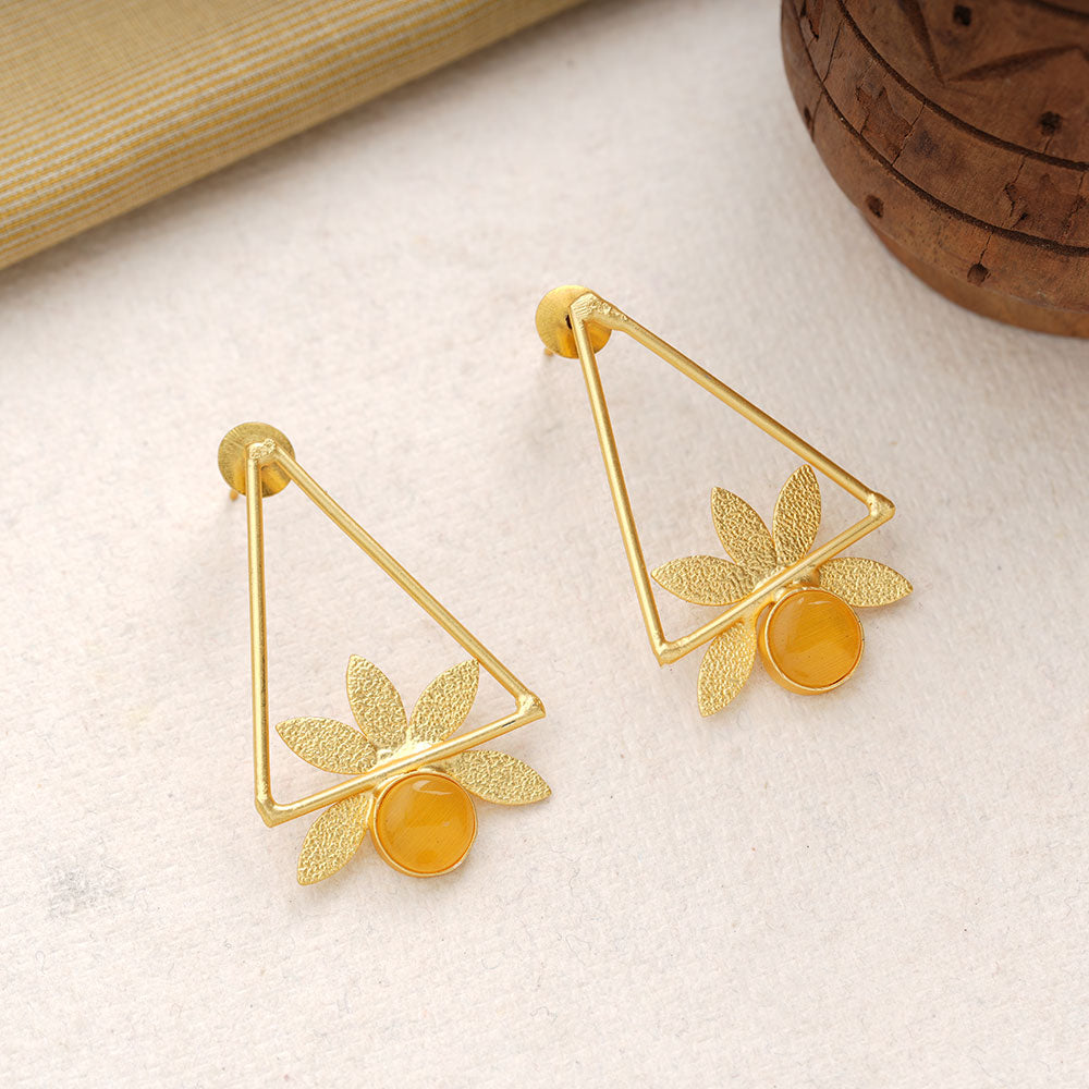 Jhanak- Stone Studded Golden Framed Earrings(Yellow)