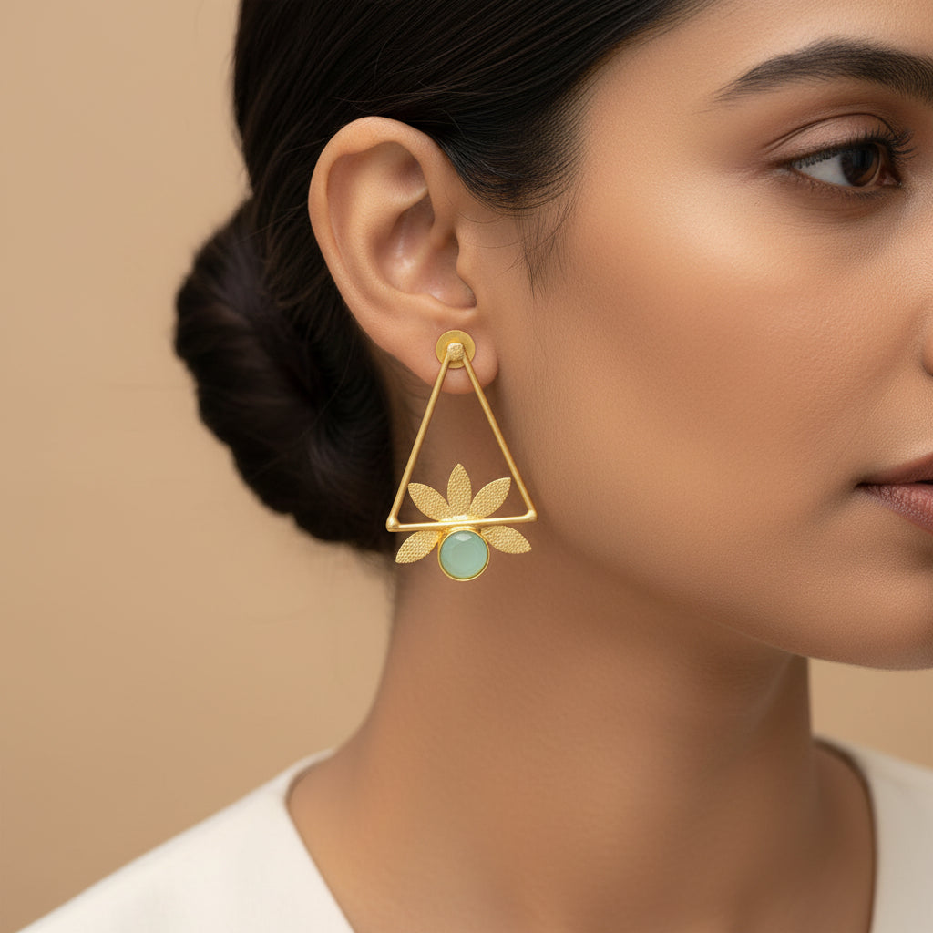 Jhanak- Stone Studded Golden Framed Earrings(Mint)