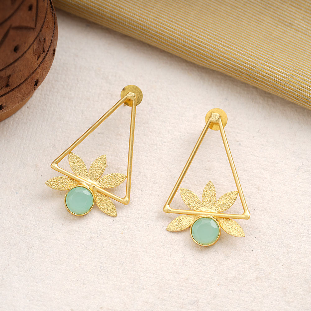 Jhanak- Stone Studded Golden Framed Earrings(Mint)
