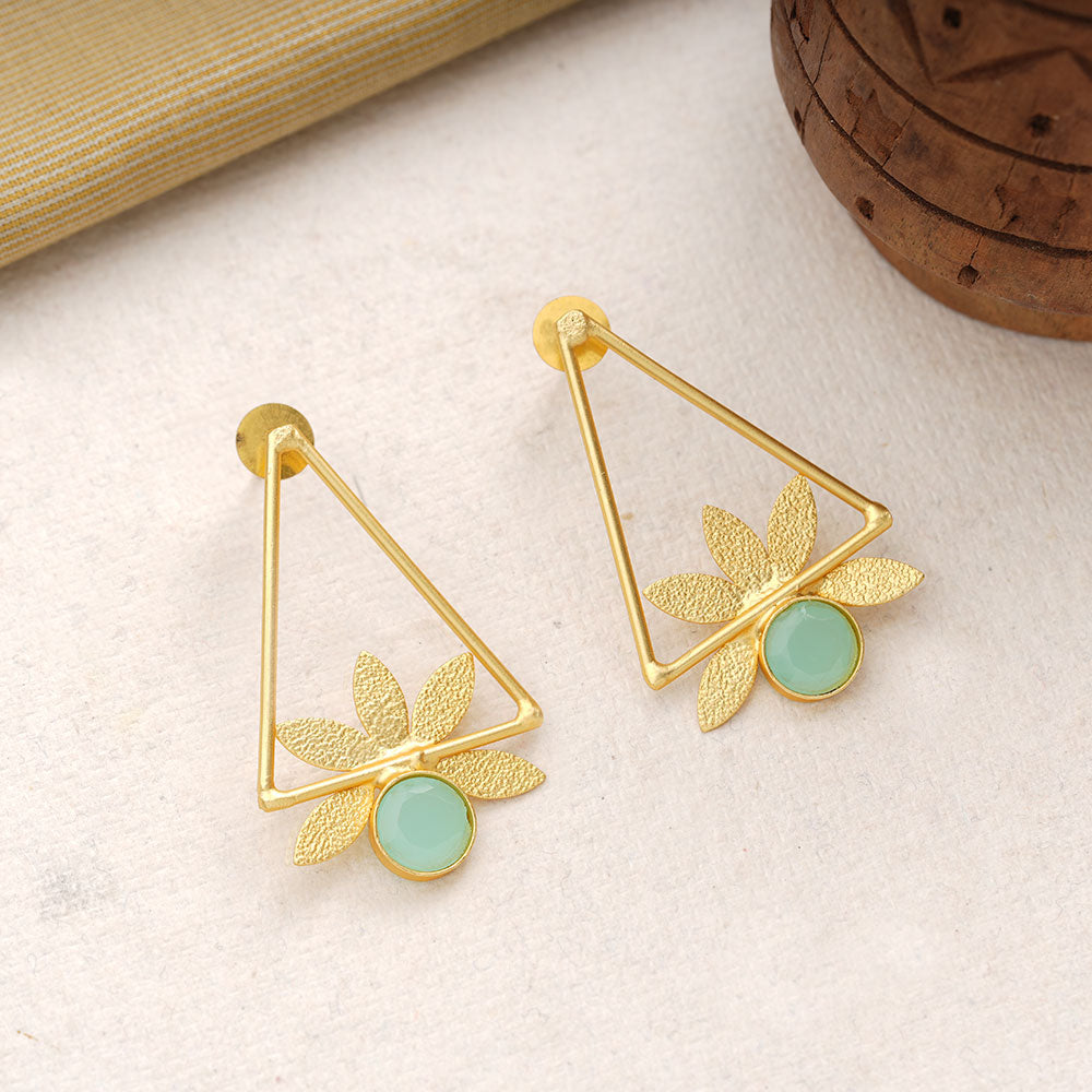 Jhanak- Stone Studded Golden Framed Earrings(Mint)