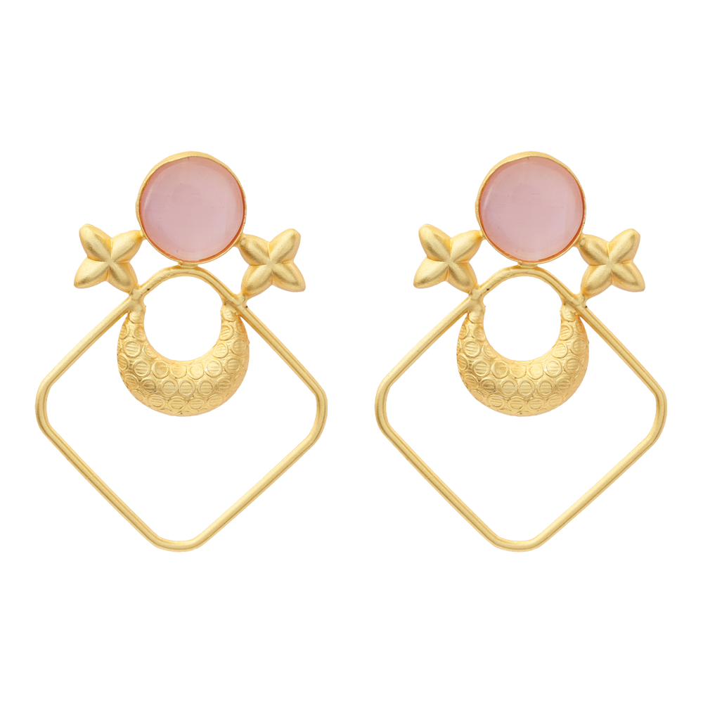 Urvashi- Stone Studded Golden Framed Earrings(Pink)