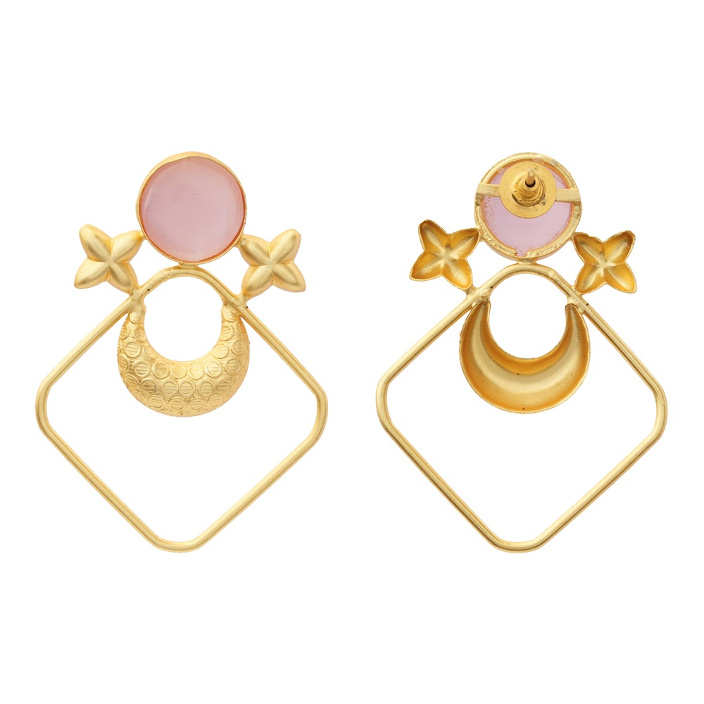 Urvashi- Stone Studded Golden Framed Earrings(Pink)