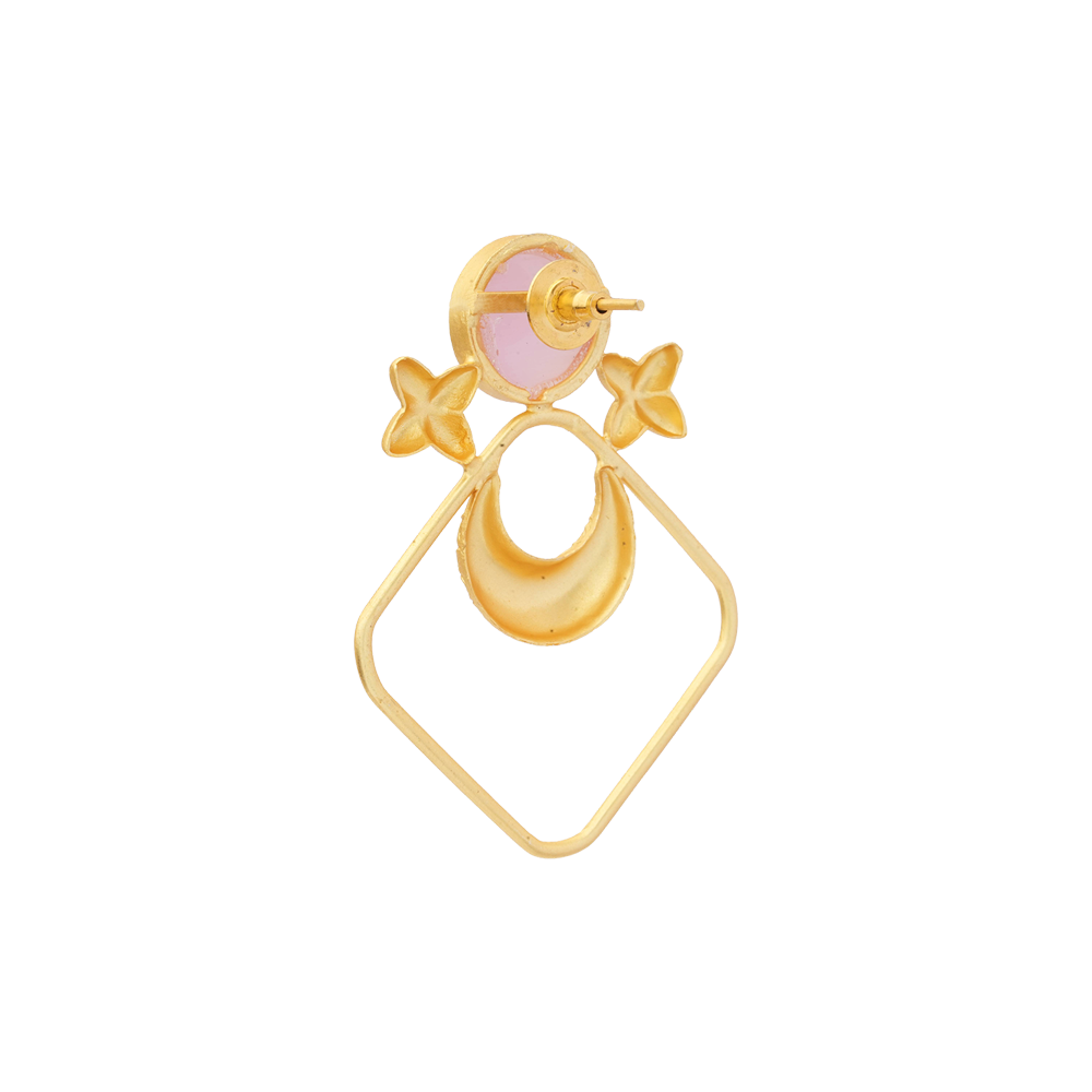 Urvashi- Stone Studded Golden Framed Earrings(Pink)