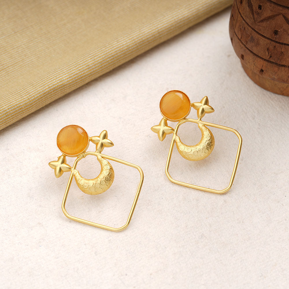Urvashi- Stone Studded Golden Framed Earrings (Yellow)