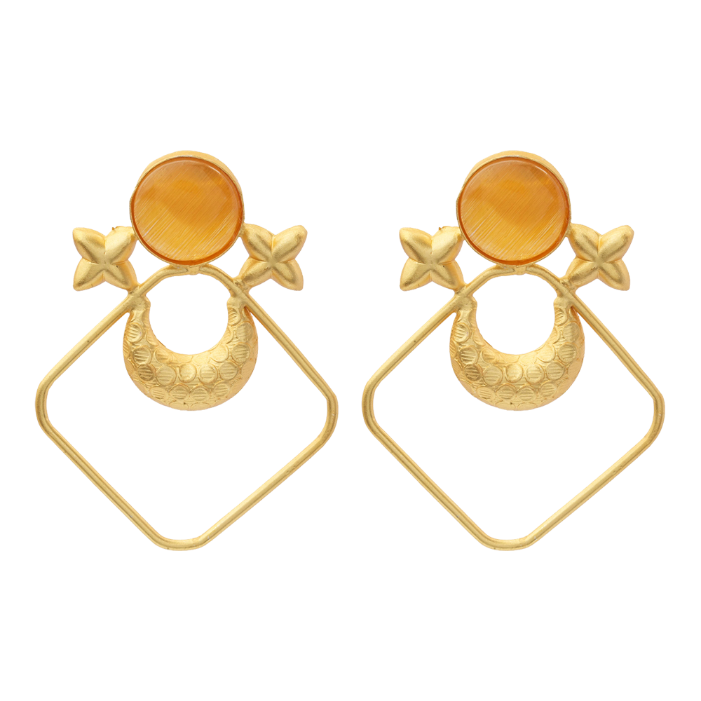 Urvashi- Stone Studded Golden Framed Earrings (Yellow)