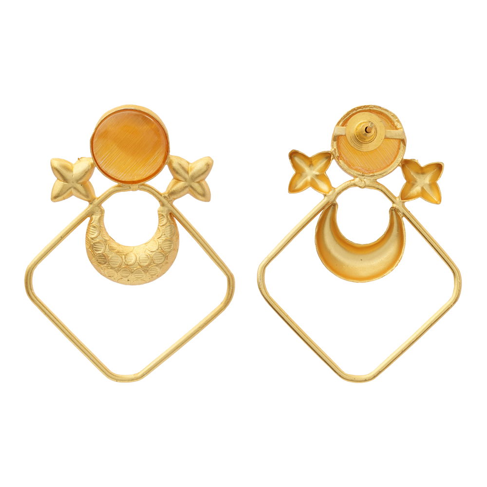Urvashi- Stone Studded Golden Framed Earrings (Yellow)