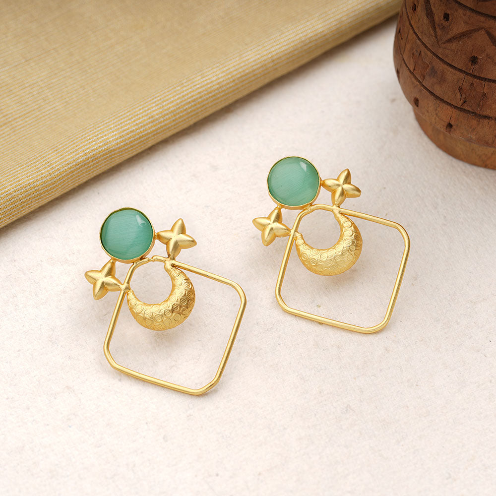 Urvashi- Stone Studded Golden Framed Earrings(Mint)