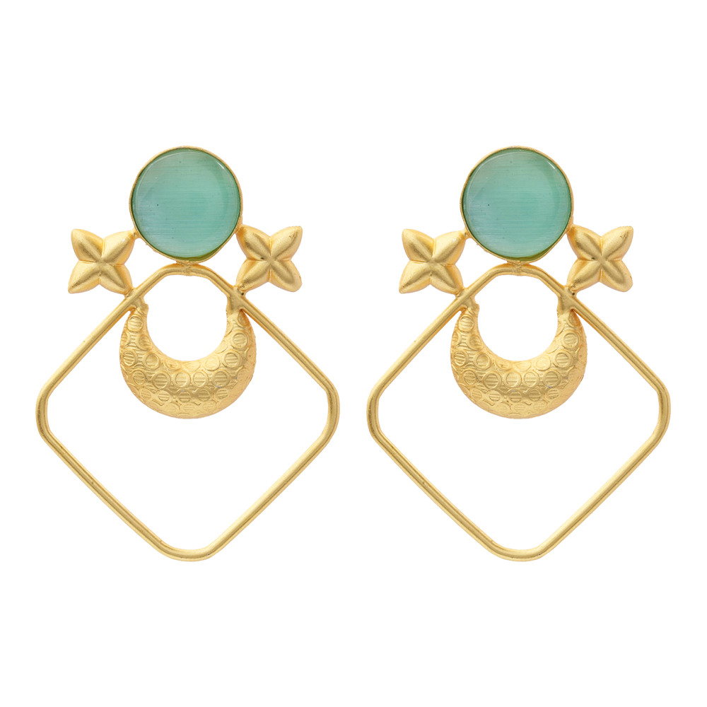Urvashi- Stone Studded Golden Framed Earrings(Mint)