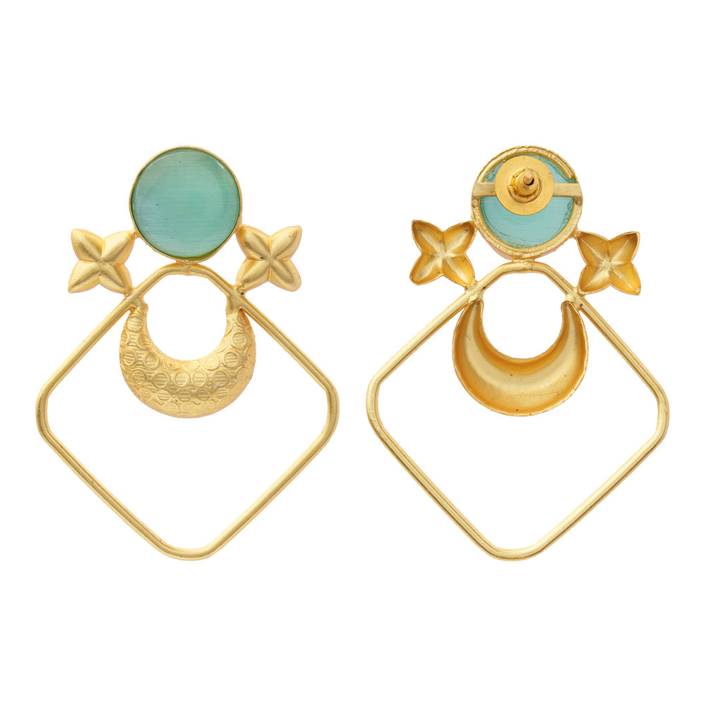 Urvashi- Stone Studded Golden Framed Earrings(Mint)