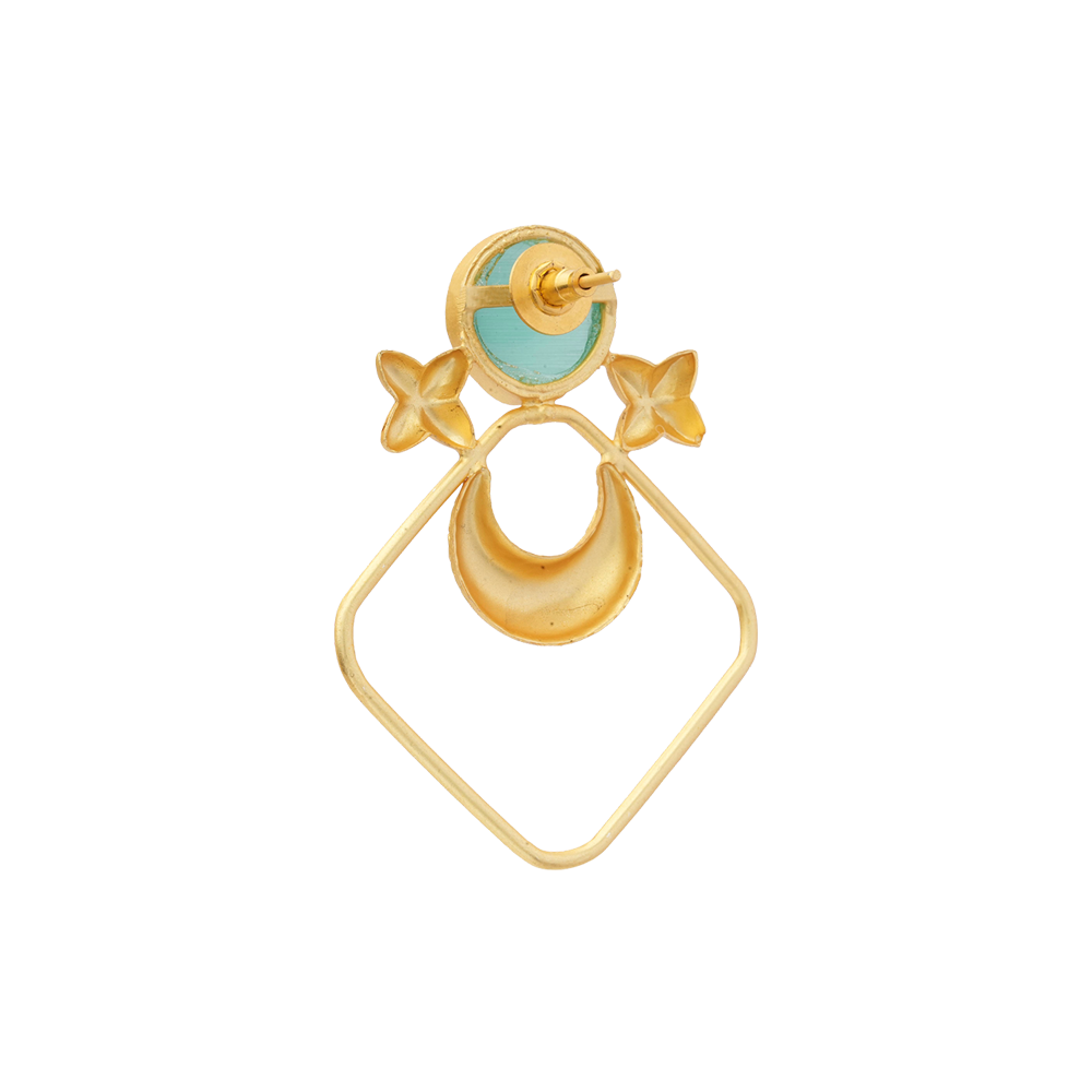Urvashi- Stone Studded Golden Framed Earrings(Mint)