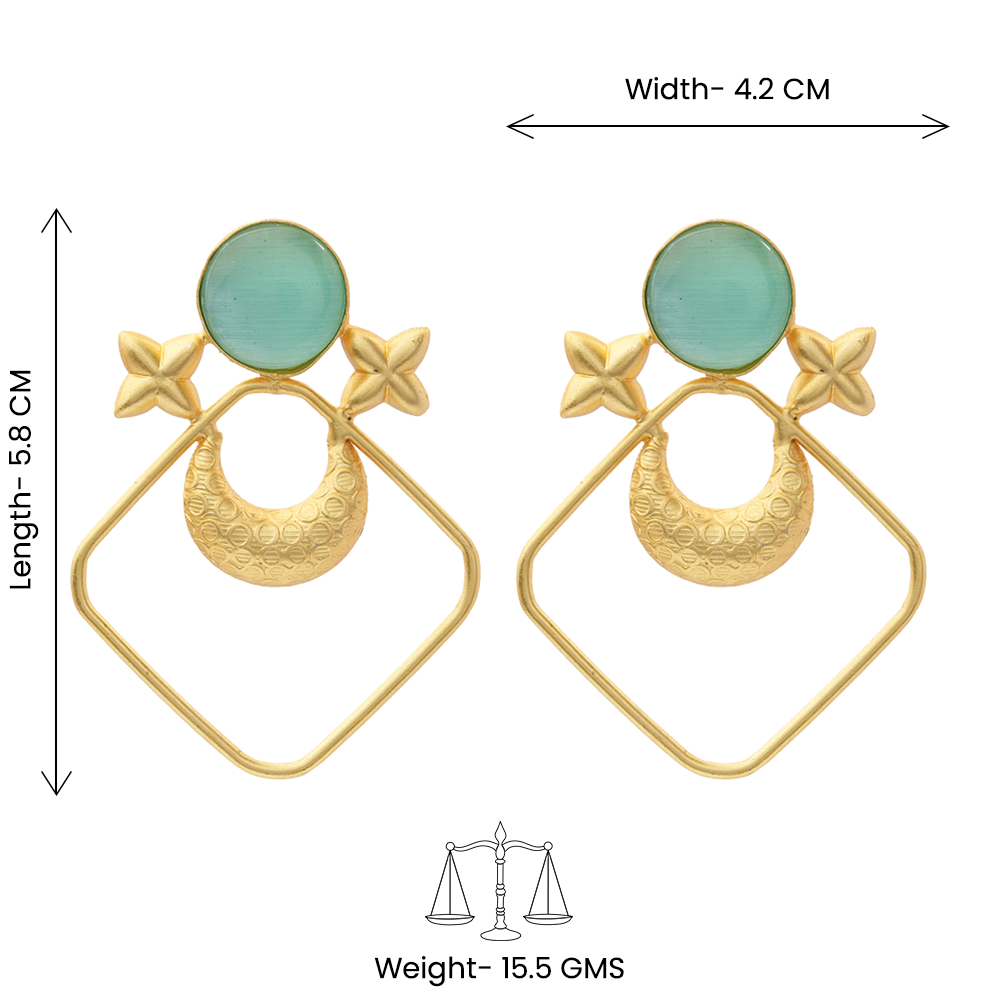 Urvashi- Stone Studded Golden Framed Earrings(Mint)