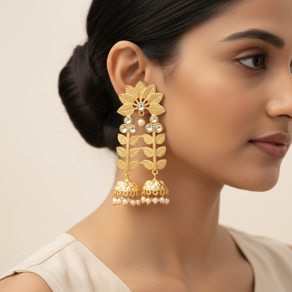 Smita- Stone Studded Hanging Pearl Jhumka earrings