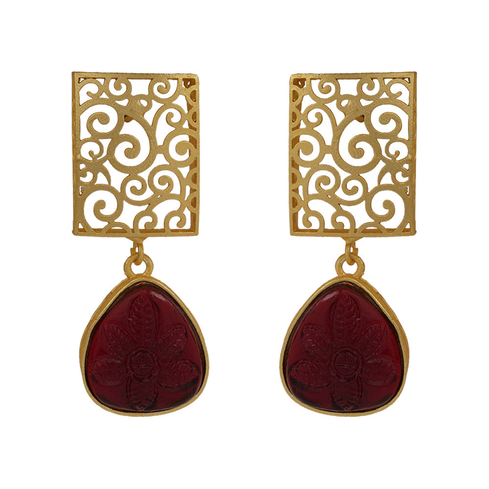 Kiyaa- Stone studded dangler earrings(Maroon)