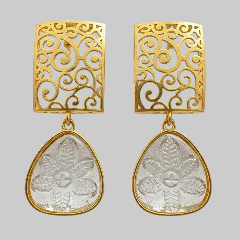 Kiyaa- Stone studded dangler earrings(White)