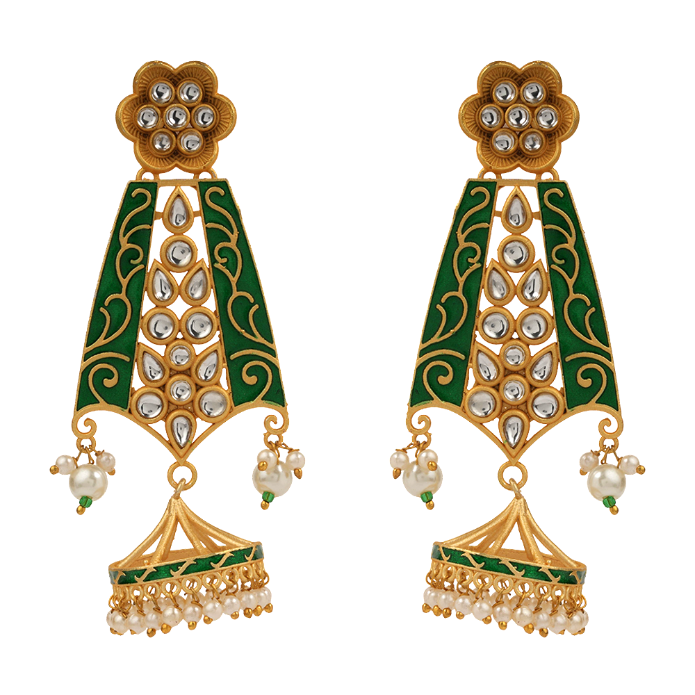 Nirvi- Stone studded dangler earrings(Green)