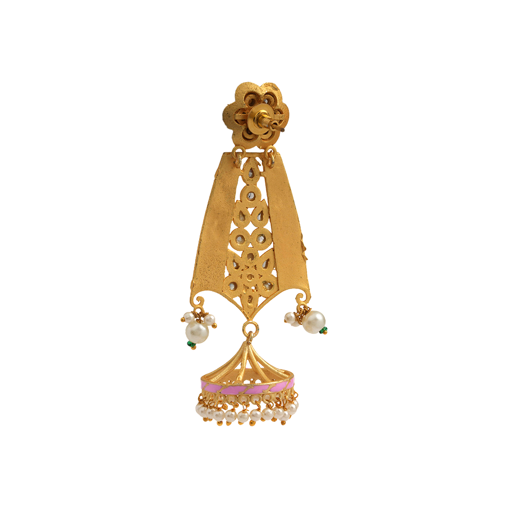 Nirvi- Stone studded dangler earrings(Baby Pink)